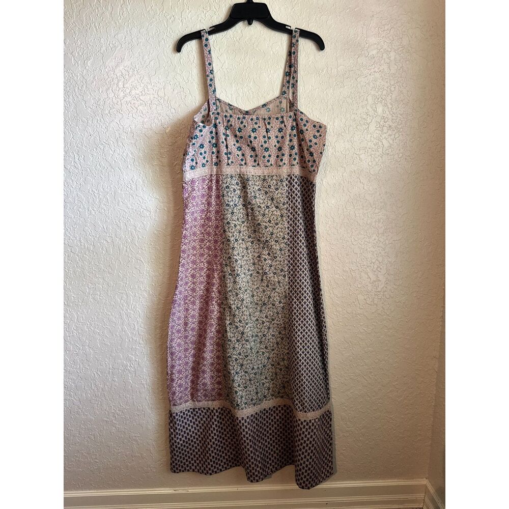 Blue Sky Patchwork Maxi Dress Women’s Size L Adjustable Strap Boho Indie Summer - Picture 2 of 7